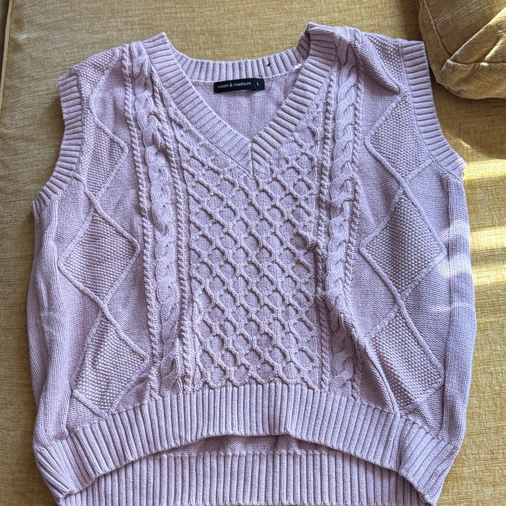 Dusty Rose Cable Knit Sweater Vest